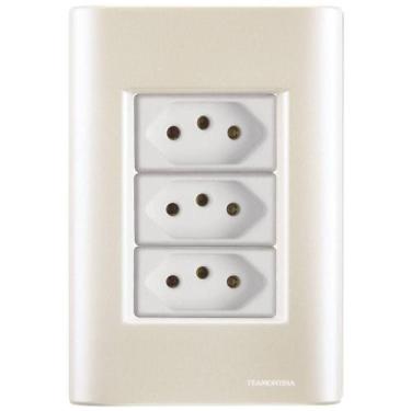 Imagem de Cj Três Tomadas Tripla 10a Giz Pérola Tramontina Completo Pronto Tramo