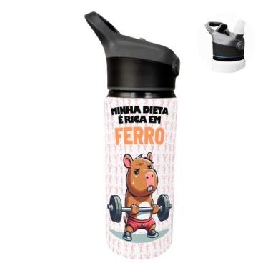Imagem de Garrafa Squeeze 600ml Capivara Academia Minha dieta é rica em ferro - 
