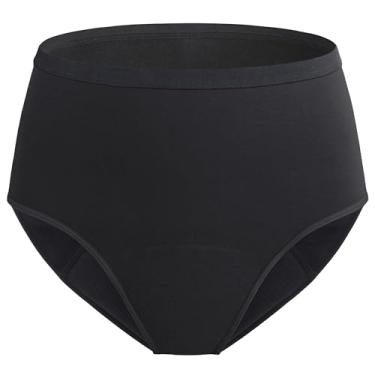 Imagem de REELINDRY Calcinha feminina para incontinência com absorção máxima de 159 g, à prova de vazamento, de fluxo pesado, lavável, controle da bexiga pós-parto, cuecas de cintura alta 1 pacote (preta, G)