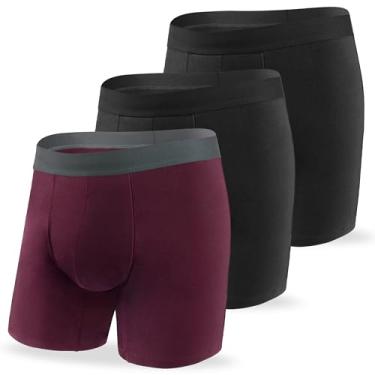 Imagem de REELINDRY Cueca boxer lavável para incontinência masculina, absorvente de 65 g, à prova de vazamento, perna longa, controle da bexiga, pacote com 3 (2 preto-1 marrom, 2GG)