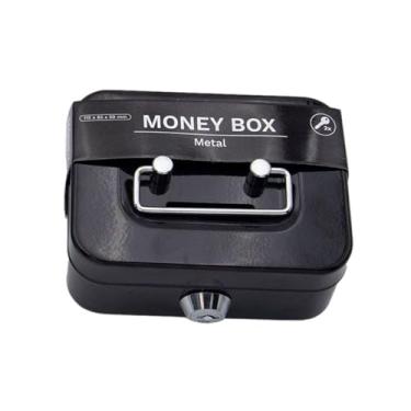 Imagem de Caixa de dinheiro SAFESteel com e compartimento para moedas, pequeno cofrinho de metal organizador de dinheiro para dinheiro e contas, caixa de armazenamento portátil para dinheiro, cofre de