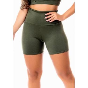Imagem de Short Feminino Fitness Academia Cintura Alta - Militar-Feminino