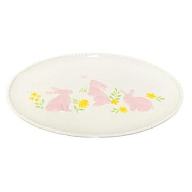 Imagem de Travessa oval coelhos rosa em relevo porcelana 35,5x25,5cm - Tok da Ca