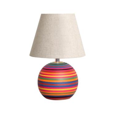 Imagem de Abajur de Quarto Pequeno Bola de Cerâmica Colorido com Cúpula de Tecido