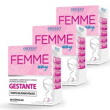 Imagem de Acido folico + vit e minerais 180cps femme way gestante prevent pharma