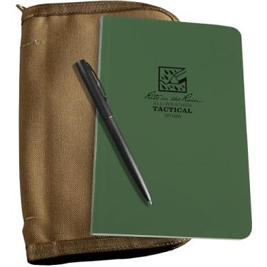 Imagem de Rite In The Rain Kit tático à prova de intempéries: Capa de tecido CORDURA bronze, caderno tático verde de 11,6 x 18,4 cm e caneta à prova de intempéries (nº 980-KIT), 8,5 x 5,5 x 0,625
