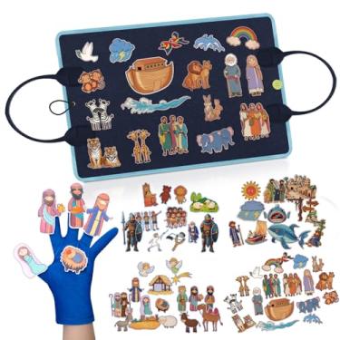 Imagem de Hahafelt 6 Pcs Felt Board Bible Stories Set for Toddlers Flannel Board Stories for Preschool Kids with Gloves, Include The Nativity of Jesus, Noah's Ark, Jonah and The Whale, David and Goliath