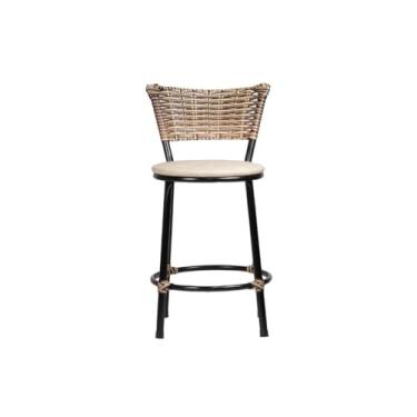 Imagem de Banqueta Baixa Estrutura Preta Cozinha Americana Junco Cappuccino Mesclado (AREIA)