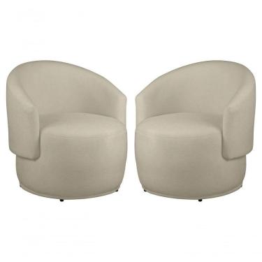 Imagem de Kit 2 Poltronas Decorativa Redondo Estofada Heitor Sala Escritório E Recepção Suede Bege Eli Móveis