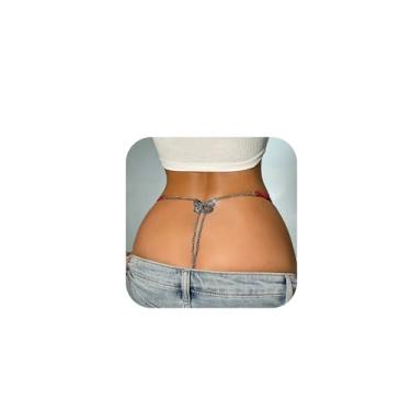 Imagem de Calcinha fio dental sexy com pingente de borboleta, joia de verão, praia, corrente de borboleta, tanga ajustável, tanga de metal, simples, festival, rave, cordão G, cintura e corrente corporal, joia