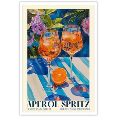 Imagem de Pôster de coquetel vintage moderno Aperol Spritz Canvas Wall Art Minimalista Elegante Coquetel Preppy Impressão Estética Pintura para Casa Quarto Bar Carrinho Sala de Estar Decoração de Parede 30 x 40