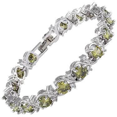 Imagem de RIZILIA Pulseira de tênis BLOSSOM com corte redondo CZ [6 cores disponíveis] em banhado a ouro branco, 17,78 cm, 7 inch, multi