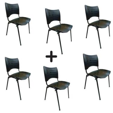 Imagem de Kit 6 Cadeira Plásticas Empilhável preta escritório bar - HENVIFER