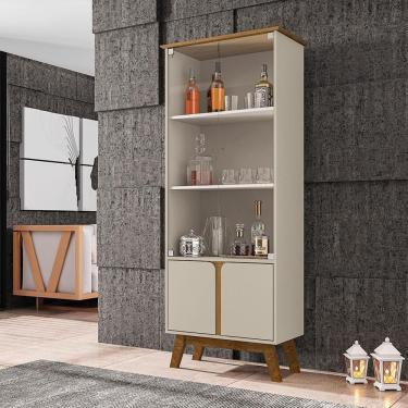 Imagem de Cristaleira Sala Pés De Madeira Off White/Cinamomo