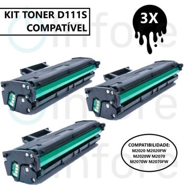 Imagem de Kit 03 Un Toner Compatível MLT-D111S D111S M-2020, M-2020FW, M-2070, M-2070W, M-2070FW, M2020W M-2020W