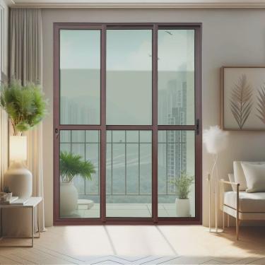 Imagem de Porta de Correr 3 Folhas Moveis Sequenciais 210 X 120 Elite com Fechadura Tetra Vidro Liso