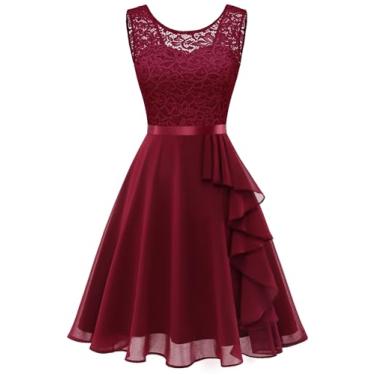 Imagem de BeryLove Vestidos de formatura curtos para madrinha de casamento com bainha com babados e sem mangas, renda formal, Escuro, PP