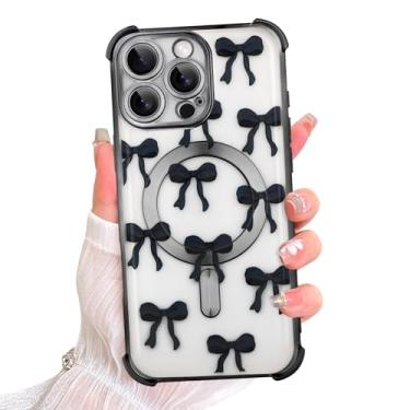 Imagem de MOWIME Capa magnética para iPhone 16 Pro Max, capa de arco compatível com MagSafe, design de fita fofo, proteção de canto luxuosa, capa de telefone transparente TPU macio à prova de choque para