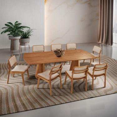 Imagem de Sala de Jantar Mesa Noronha 220cm Madeira Tampo Barril Laminado com 8 cadeiras Eva