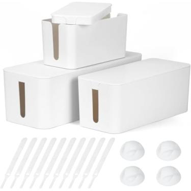 Imagem de Caixa de gerenciamento de cabos DUNCHATY pacote com 3 organizadores com caixa oculta de cabos grande, média e pequena, material ABS seguro para cobrir e ocultar fios de TV, computador, roteador, hub