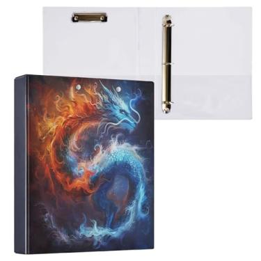 Imagem de Fichários redondos Dragon in Sky de 3 cm Fire Thunder Lightning com 3 anéis, para escritório, escola, material de trabalho, pasta de arquivos, capacidade de 200 folhas, fácil de abrir
