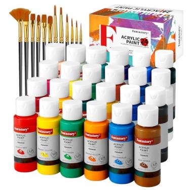 Imagem de Fantastory Conjunto de tinta acrílica (24 x 59 g) com 12 pincéis – Tintas acrílicas de Natal resistentes ao desbotamento, à prova d'água, para vidro, tela, madeira, cerâmica, modelos – Ideal para