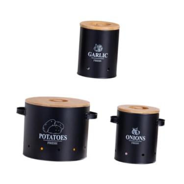 Imagem de WeiLaiKeQi 3pcs de cebola de batata vasilha de alho com orifícios de ventilação Recipientes Decorativos Multipures Latas de vegetais para, Preto
