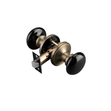 Imagem de NCL Puxadores de porta pretos, interior de maçanetas de porta, alavancas redondas de porcelana, maçanetas de porta de privacidade de latão antigo, fechaduras para quarto e banheiro