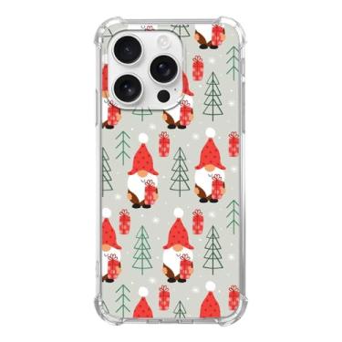 Imagem de BESUC WICH Capa fofa de gnomo de Natal compatível com iPhone 16 Pro Max, capa com padrão de elementos de árvore de Natal para iPhone 16 Pro Max, capa protetora de TPU moderna