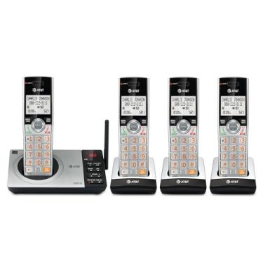 Imagem de AT&T Telefone sem fio CL82407 DECT 6.0 com 4 telefones para casa com secretária eletrônica, bloqueio de chamadas, locutor de identificação de chamadas, interfone e longo alcance, prata