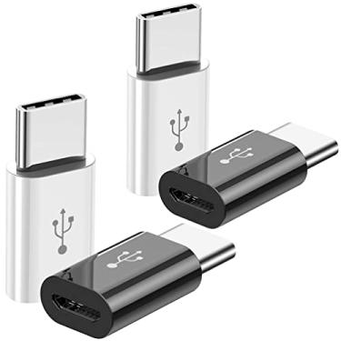 Imagem de Adaptador micro USB para USB C (pacote com 4), adaptador micro-USB fêmea para USB-C macho OTG compatível com telefones Samsung Galaxy, LG, Huawei, Tipo-C, tablets e mais (2 pretos e 2 brancos)