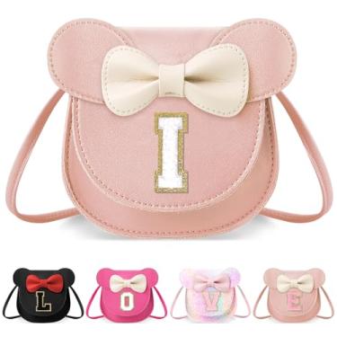 Imagem de izuzta Bolsa infantil para crianças 1 2 3 4 5 6 7 8 anos de idade bonito mouse orelha laço bolsa transversal presente de aniversário, Bolsa pequena/rosa/letra branca, I, I
