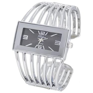 Imagem de Blekon Collections Relógio feminino fashion – Relógio de pulso retangular analógico de quartzo, resistente, elegante, semipunho, Preto/prata