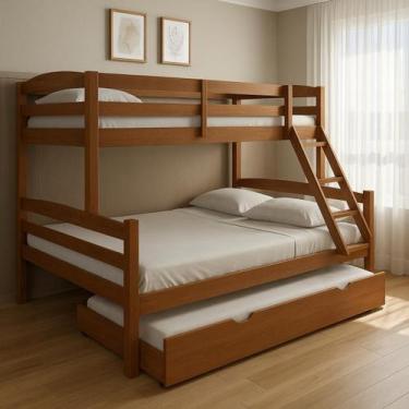 Imagem de Treliche Casal De Madeira Com Cama Auxiliar De Solteiro castanho carva
