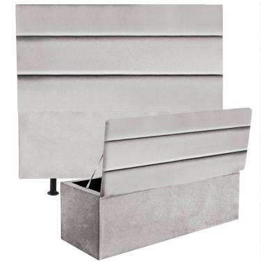 Imagem de Kit Cabeceira Estofada E Calçadeira Baú Recamier Argent 90Cm Solteiro Corino Cinza Claro