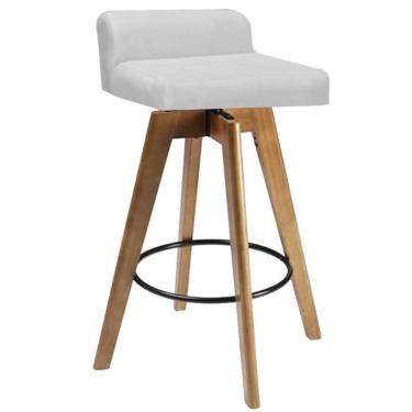Imagem de Banqueta Alta Com Encosto Giratória Rute Madeira Balcão Bistrô Cozinha Suede Branco