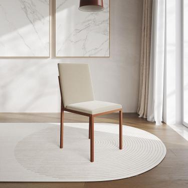 Imagem de Cadeira De Jantar Estofada Mônaco Base Cobre Veludo Bege - Cor: Preto