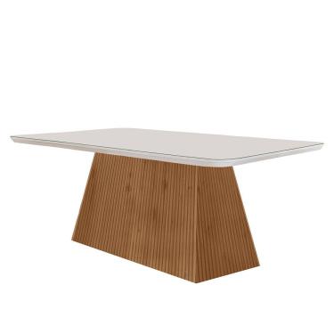 Imagem de Mesa de Jantar Aida Retangular Vidro 4mm 180cm Off White com Base em MDF Estilo Moderno