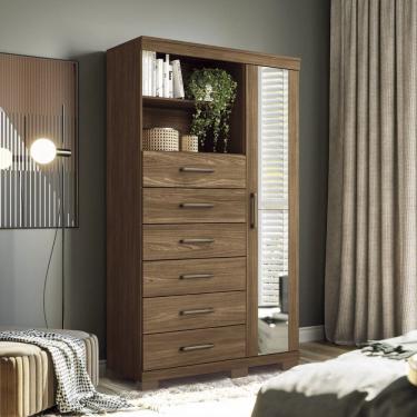 Imagem de Multi-cômoda 1 Porta 6 Gavetas Marabá Com Espelho E Pés Jatoba