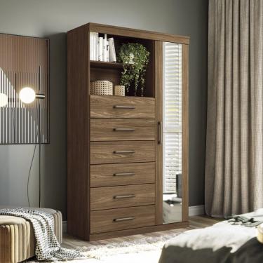 Imagem de Multi-cômoda 1 Porta 6 Gavetas Marabá Com Espelho Jatoba