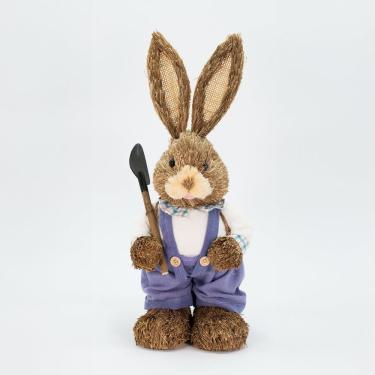 Imagem de Coelho De Páscoa Decoração Palha Coelhinho Trabalhador 46cm