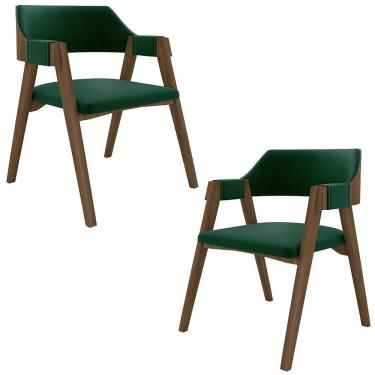 Imagem de Kit 2 Cadeiras Sala De Jantar E Jogos Carteados Madeira Maciça Poker Veludo Verde-nogueira G42 - Gran Belo