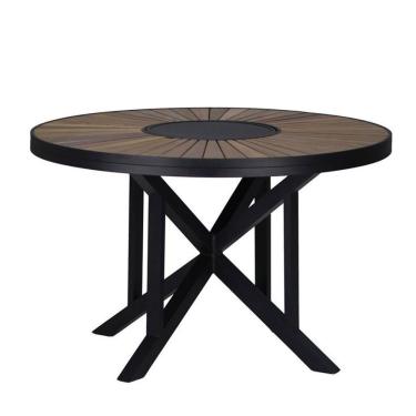 Imagem de Mesa Atenas 120cm Tampo Madeira Giratório Em Alumínio Trama Fendi