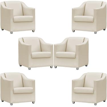 Imagem de Kit 6 Poltronas Mila Corino Cores Pé De Plástico Cromado - Bege Corino