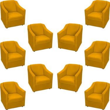Imagem de Kit 10 Poltronas Decorativa Mila Pé De Plástico Cromado - Mostarda Suede