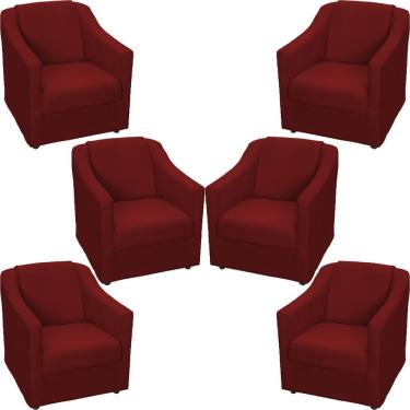 Imagem de Kit 6 Poltronas Mila Pé De Plástico Cromado - Bordô Suede