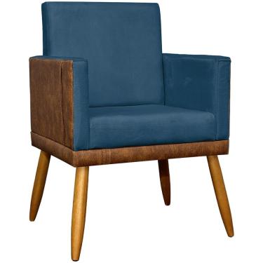 Imagem de Poltrona Decorativa Lis Corino e Pé Palito 30 Cm Castanho - Azul-marinho Suede Corino