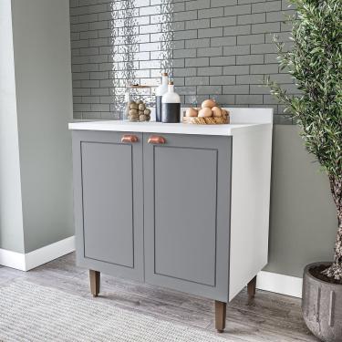 Imagem de Balcão 2 Portas 80 Cm Pérola Yescasa Branco-cinza