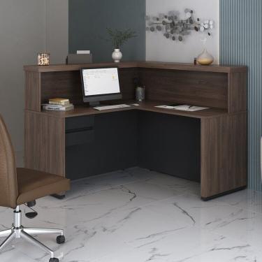 Imagem de Balcão Para Atendimento Recepção Em L Com 2 Gavetas 147,7x147,7cm Charuto Preto