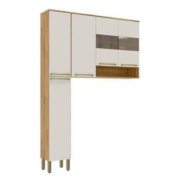 Imagem de Conjunto Para Lavanderia Com 2 Peças 100% Mdf Com Vidro Reflecta Itália Espresso Móveis Amêndoa Off White